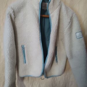 Ivory Ella Cozy White Sherpa Jacket with Blue Accents Size Small